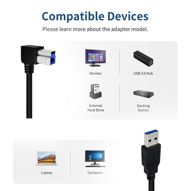 JUNSUNMAY USB 3.0 A Male to USB 3.0 B Male Adapter Cable Cord 1.6ft/0.5M for Docking Station, External Hard Drivers, Scanner, Printer and More, Up, Down, Left, Right