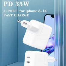 Load image into Gallery viewer, 35W PD3.0 USB-C / Type-C Dual Port Charger for iPhone / iPad Series, US Plug, EU Plug