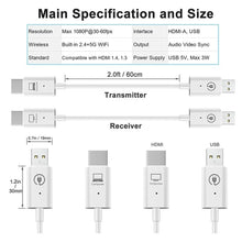Load image into Gallery viewer, Wireless HDMI Transmitter and Receiver Kit, HDMI Wireless Extender Adapter, 1080P 60fps Video Audio Projecting for PC, Laptop, Camera to HDTV/Projector