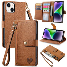 Load image into Gallery viewer, Love Zipper Lanyard Leather Phone Case, For iPhone 16, For iPhone 15 Pro Max, For iPhone 15 Pro, For iPhone 15 Plus, For iPhone 15, For iPhone 14 Plus, For iPhone 14, For iPhone 14 Pro