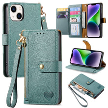 Load image into Gallery viewer, Love Zipper Lanyard Leather Phone Case, For iPhone 16, For iPhone 15 Pro Max, For iPhone 15 Pro, For iPhone 15 Plus, For iPhone 15, For iPhone 14 Plus, For iPhone 14, For iPhone 14 Pro
