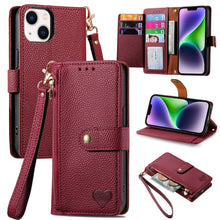 Load image into Gallery viewer, Love Zipper Lanyard Leather Phone Case, For iPhone 16, For iPhone 15 Pro Max, For iPhone 15 Pro, For iPhone 15 Plus, For iPhone 15, For iPhone 14 Plus, For iPhone 14, For iPhone 14 Pro