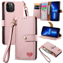 Load image into Gallery viewer, Love Zipper Lanyard Leather Phone Case, For iPhone 14 Pro Max, For iPhone 7 / 8 / SE 2022, For iPhone 13 Pro Max, For iPhone 13 Pro, For iPhone 13, For iPhone 12 / 12 Pro, For iPhone 12 Pro Max, For iPhone 11 Pro Max