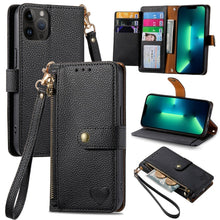 Load image into Gallery viewer, Love Zipper Lanyard Leather Phone Case, For iPhone 14 Pro Max, For iPhone 7 / 8 / SE 2022, For iPhone 13 Pro Max, For iPhone 13 Pro, For iPhone 13, For iPhone 12 / 12 Pro, For iPhone 12 Pro Max, For iPhone 11 Pro Max