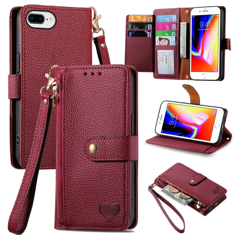 Love Zipper Lanyard Leather Phone Case, For iPhone 11, For iPhone 11 Pro, For iPhone XR, For iPhone XS Max, For iPhone 7 Plus / 8 Plus, For iPhone 6 Plus / 6s Plus, For iPhone 6 / 6s