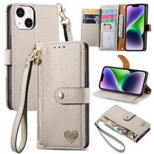 Load image into Gallery viewer, Love Zipper Lanyard Leather Phone Case, For iPhone 16, For iPhone 15 Pro Max, For iPhone 15 Pro, For iPhone 15 Plus, For iPhone 15, For iPhone 14 Plus, For iPhone 14, For iPhone 14 Pro