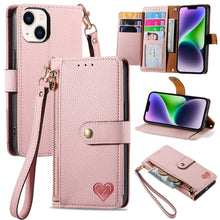 Load image into Gallery viewer, Love Zipper Lanyard Leather Phone Case, For iPhone 16, For iPhone 15 Pro Max, For iPhone 15 Pro, For iPhone 15 Plus, For iPhone 15, For iPhone 14 Plus, For iPhone 14, For iPhone 14 Pro