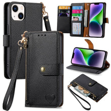 Load image into Gallery viewer, Love Zipper Lanyard Leather Phone Case, For iPhone 16, For iPhone 15 Pro Max, For iPhone 15 Pro, For iPhone 15 Plus, For iPhone 15, For iPhone 14 Plus, For iPhone 14, For iPhone 14 Pro