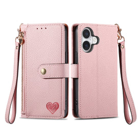 Love Zipper Lanyard Leather Phone Case, For iPhone 16, For iPhone 15 Pro Max, For iPhone 15 Pro, For iPhone 15 Plus, For iPhone 15, For iPhone 14 Plus, For iPhone 14, For iPhone 14 Pro