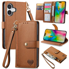 Load image into Gallery viewer, Love Zipper Lanyard Leather Phone Case, For iPhone 16, For iPhone 15 Pro Max, For iPhone 15 Pro, For iPhone 15 Plus, For iPhone 15, For iPhone 14 Plus, For iPhone 14, For iPhone 14 Pro