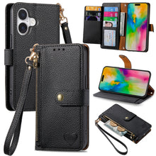 Load image into Gallery viewer, Love Zipper Lanyard Leather Phone Case, For iPhone 16, For iPhone 15 Pro Max, For iPhone 15 Pro, For iPhone 15 Plus, For iPhone 15, For iPhone 14 Plus, For iPhone 14, For iPhone 14 Pro
