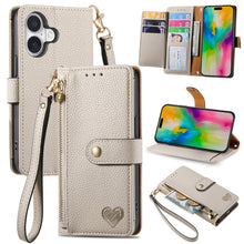 Load image into Gallery viewer, Love Zipper Lanyard Leather Phone Case, For iPhone 16, For iPhone 15 Pro Max, For iPhone 15 Pro, For iPhone 15 Plus, For iPhone 15, For iPhone 14 Plus, For iPhone 14, For iPhone 14 Pro