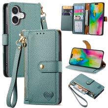 Load image into Gallery viewer, Love Zipper Lanyard Leather Phone Case, For iPhone 17e / 16e, For iPhone 17 Pro Max, For iPhone 17 Pro, For iPhone 17, For iPhone Air, For iPhone 16 Pro Max, For iPhone 16 Pro, For iPhone 16 Plus