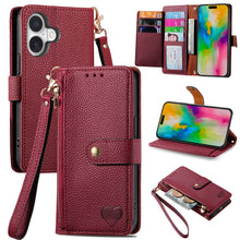 Load image into Gallery viewer, Love Zipper Lanyard Leather Phone Case, For iPhone 17e / 16e, For iPhone 17 Pro Max, For iPhone 17 Pro, For iPhone 17, For iPhone Air, For iPhone 16 Pro Max, For iPhone 16 Pro, For iPhone 16 Plus