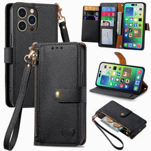 Load image into Gallery viewer, Love Zipper Lanyard Leather Phone Case, For iPhone 17e / 16e, For iPhone 17 Pro Max, For iPhone 17 Pro, For iPhone 17, For iPhone Air, For iPhone 16 Pro Max, For iPhone 16 Pro, For iPhone 16 Plus