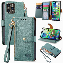 Load image into Gallery viewer, Love Zipper Lanyard Leather Phone Case, For iPhone 17e / 16e, For iPhone 17 Pro Max, For iPhone 17 Pro, For iPhone 17, For iPhone Air, For iPhone 16 Pro Max, For iPhone 16 Pro, For iPhone 16 Plus