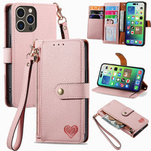 Load image into Gallery viewer, Love Zipper Lanyard Leather Phone Case, For iPhone 17e / 16e, For iPhone 17 Pro Max, For iPhone 17 Pro, For iPhone 17, For iPhone Air, For iPhone 16 Pro Max, For iPhone 16 Pro, For iPhone 16 Plus