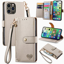Load image into Gallery viewer, Love Zipper Lanyard Leather Phone Case, For iPhone 17e / 16e, For iPhone 17 Pro Max, For iPhone 17 Pro, For iPhone 17, For iPhone Air, For iPhone 16 Pro Max, For iPhone 16 Pro, For iPhone 16 Plus