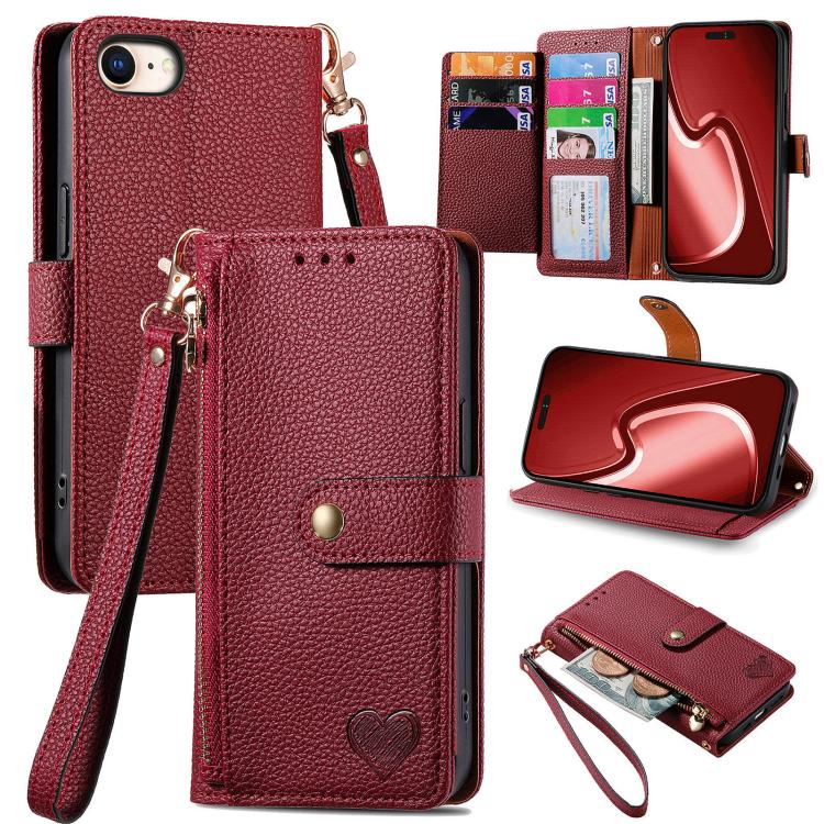 Love Zipper Lanyard Leather Phone Case, For iPhone 18 Pro / 17 Pro, For iPhone 18 Pro Max / 17 Pro Max, For iPhone 17e / 16e, For iPhone 17, For iPhone Air, For iPhone 16 Pro Max, For iPhone 16 Pro, For iPhone 16 Plus