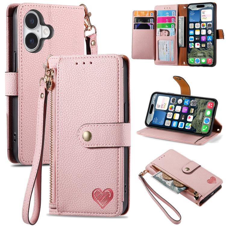 Love Zipper Lanyard Leather Phone Case, For iPhone 18 Pro / 17 Pro, For iPhone 18 Pro Max / 17 Pro Max, For iPhone 17e / 16e, For iPhone 17, For iPhone Air, For iPhone 16 Pro Max, For iPhone 16 Pro, For iPhone 16 Plus