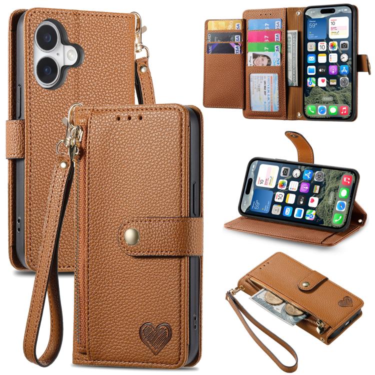 Love Zipper Lanyard Leather Phone Case, For iPhone 18 Pro / 17 Pro, For iPhone 18 Pro Max / 17 Pro Max, For iPhone 17e / 16e, For iPhone 17, For iPhone Air, For iPhone 16 Pro Max, For iPhone 16 Pro, For iPhone 16 Plus