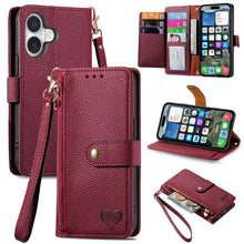 Load image into Gallery viewer, Love Zipper Lanyard Leather Phone Case, For iPhone 17e / 16e, For iPhone 17 Pro Max, For iPhone 17 Pro, For iPhone 17, For iPhone Air, For iPhone 16 Pro Max, For iPhone 16 Pro, For iPhone 16 Plus