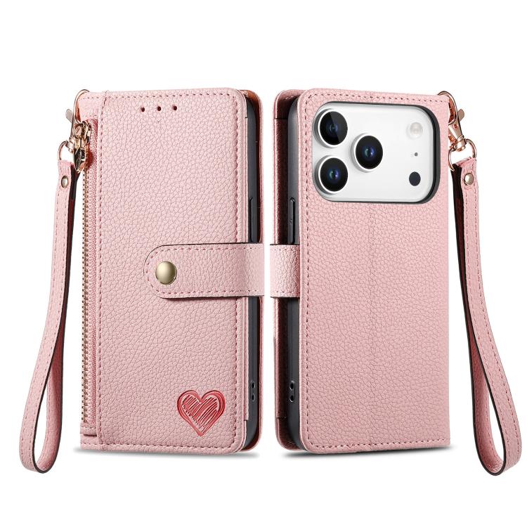 Love Zipper Lanyard Leather Phone Case, For iPhone 18 Pro / 17 Pro, For iPhone 18 Pro Max / 17 Pro Max, For iPhone 17e / 16e, For iPhone 17, For iPhone Air, For iPhone 16 Pro Max, For iPhone 16 Pro, For iPhone 16 Plus