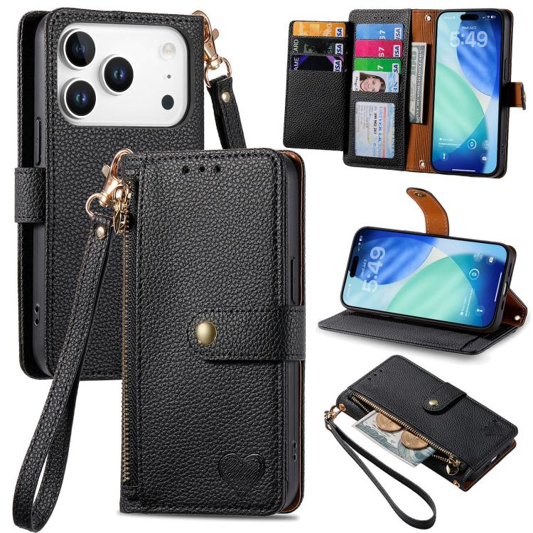 Love Zipper Lanyard Leather Phone Case, For iPhone 18 Pro / 17 Pro, For iPhone 18 Pro Max / 17 Pro Max, For iPhone 17e / 16e, For iPhone 17, For iPhone Air, For iPhone 16 Pro Max, For iPhone 16 Pro, For iPhone 16 Plus