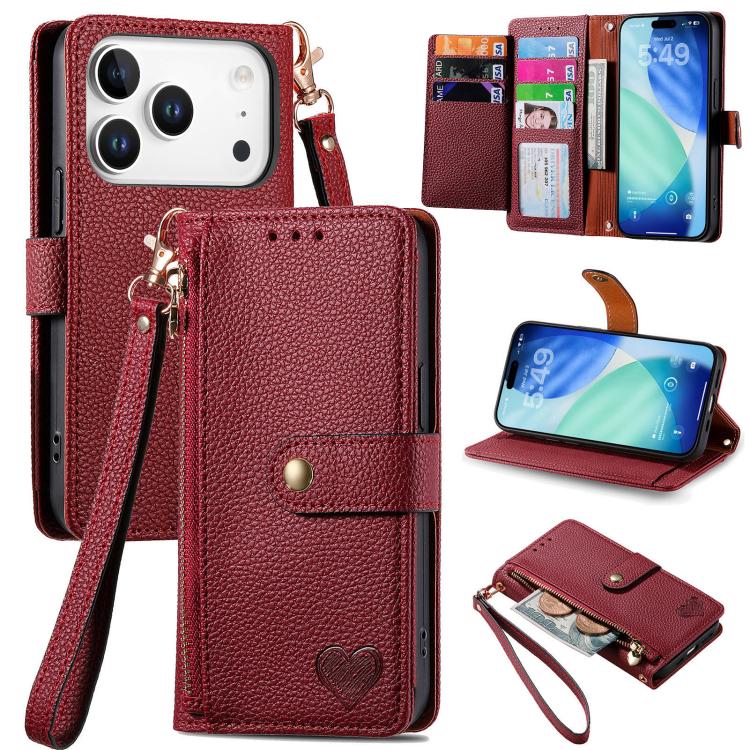 Love Zipper Lanyard Leather Phone Case, For iPhone 18 Pro / 17 Pro, For iPhone 18 Pro Max / 17 Pro Max, For iPhone 17e / 16e, For iPhone 17, For iPhone Air, For iPhone 16 Pro Max, For iPhone 16 Pro, For iPhone 16 Plus