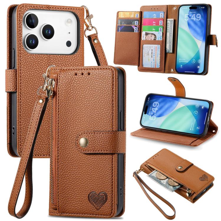 Love Zipper Lanyard Leather Phone Case, For iPhone 18 Pro / 17 Pro, For iPhone 18 Pro Max / 17 Pro Max, For iPhone 17e / 16e, For iPhone 17, For iPhone Air, For iPhone 16 Pro Max, For iPhone 16 Pro, For iPhone 16 Plus