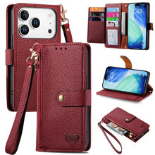 Load image into Gallery viewer, Love Zipper Lanyard Leather Phone Case, For iPhone 18 Pro / 17 Pro, For iPhone 18 Pro Max / 17 Pro Max, For iPhone 17e / 16e, For iPhone 17, For iPhone Air, For iPhone 16 Pro Max, For iPhone 16 Pro, For iPhone 16 Plus
