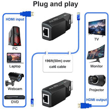 Load image into Gallery viewer, HDMI Extender 165ft Audio Video 1080P Over Cat5 Cat6 Ethernet Cable Transmit Lossless Signal HDMI Long Distance Extension Adapter