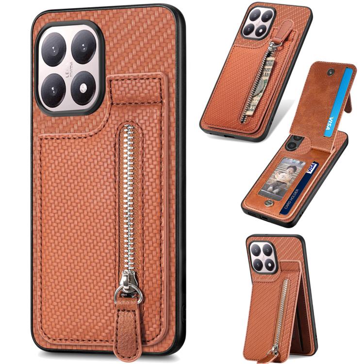 Carbon Fiber Vertical Flip Zipper Phone Case, For Redmi 15C 5G / 4G Glodal 171mm, For Xiaomi 15T, For Redmi K80 Pro / Poco F7 Ultra, For Redmi K80 / Poco F7 Pro, For Redmi Turbo 4, For Xiaomi Poco X7 Pro, For Redmi Note 12 5G, For Xiaomi 13 Pro        ...