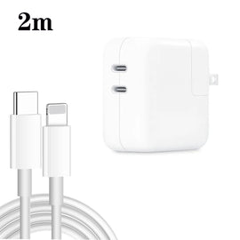 35W PD3.0 USB-C / Type-C Dual Port Charger with Type-C to 8 Pin Data Cable, US Plug, US Plug + 1m 8 Pin Cable, US Plug + 2m 8 Pin Cable