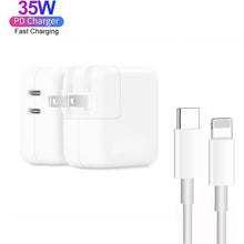 Load image into Gallery viewer, 35W PD3.0 USB-C / Type-C Dual Port Charger with Type-C to 8 Pin Data Cable, US Plug, US Plug + 1m 8 Pin Cable, US Plug + 2m 8 Pin Cable