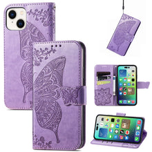 Load image into Gallery viewer, Butterfly Love Flower Embossed Leather Phone Case, For iPhone 15 Pro Max, For iPhone 15 Pro, For iPhone 15 Plus, For iPhone 15