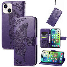 Load image into Gallery viewer, Butterfly Love Flower Embossed Leather Phone Case, For iPhone 15 Pro Max, For iPhone 15 Pro, For iPhone 15 Plus, For iPhone 15