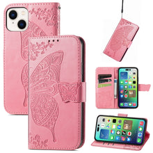Load image into Gallery viewer, Butterfly Love Flower Embossed Leather Phone Case, For iPhone 15 Pro Max, For iPhone 15 Pro, For iPhone 15 Plus, For iPhone 15