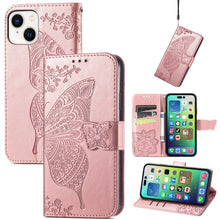 Load image into Gallery viewer, Butterfly Love Flower Embossed Leather Phone Case, For iPhone 15 Pro Max, For iPhone 15 Pro, For iPhone 15 Plus, For iPhone 15