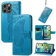 Load image into Gallery viewer, Butterfly Love Flower Embossed Leather Phone Case, For iPhone 15 Pro Max, For iPhone 15 Pro, For iPhone 15 Plus, For iPhone 15