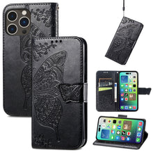 Load image into Gallery viewer, Butterfly Love Flower Embossed Leather Phone Case, For iPhone 15 Pro Max, For iPhone 15 Pro, For iPhone 15 Plus, For iPhone 15