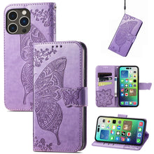 Load image into Gallery viewer, Butterfly Love Flower Embossed Leather Phone Case, For iPhone 15 Pro Max, For iPhone 15 Pro, For iPhone 15 Plus, For iPhone 15