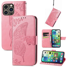 Load image into Gallery viewer, Butterfly Love Flower Embossed Leather Phone Case, For iPhone 15 Pro Max, For iPhone 15 Pro, For iPhone 15 Plus, For iPhone 15