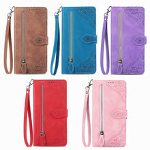 Load image into Gallery viewer, Embossed Flower Zipper Leather Phone Case, For iPhone 15 Pro Max, For iPhone 15 Pro, For iPhone 15 Plus, For iPhone 15