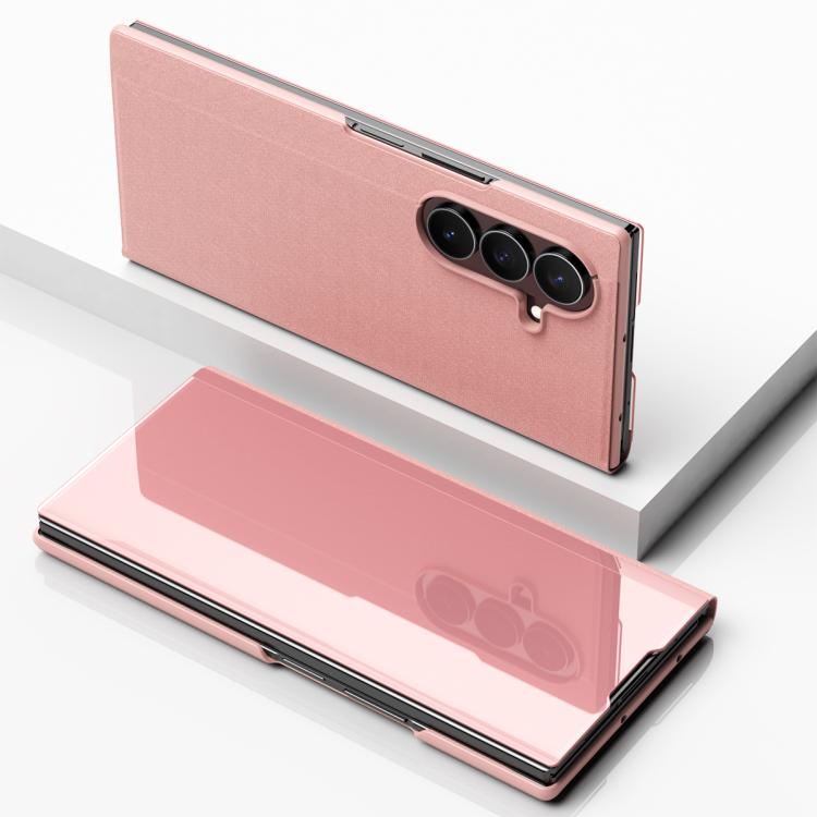 Plated Mirror Horizontal Flip Leather Phone Case with Holder, For Galaxy Z Fold8 Ultra 5G, For Galaxy Z TriFold, For Galaxy Z Fold7, For Galaxy Z Fold6, For Galaxy Z Fold5 5G