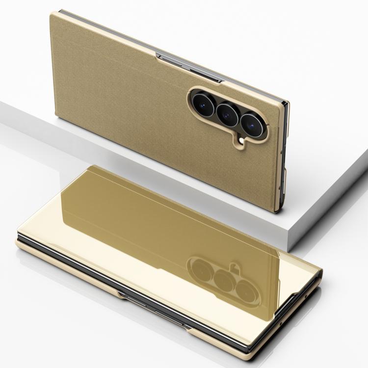 Plated Mirror Horizontal Flip Leather Phone Case with Holder, For Galaxy Z Fold8 Ultra 5G, For Galaxy Z TriFold, For Galaxy Z Fold7, For Galaxy Z Fold6, For Galaxy Z Fold5 5G