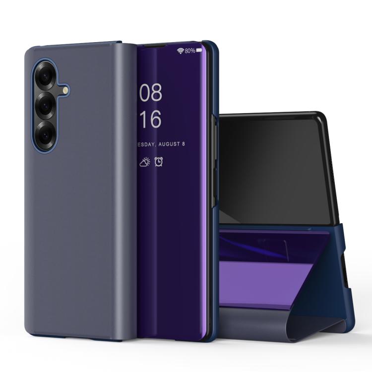 Plated Mirror Horizontal Flip Leather Phone Case with Holder, For Galaxy Z Fold8 Ultra 5G, For Galaxy Z TriFold, For Galaxy Z Fold7, For Galaxy Z Fold6, For Galaxy Z Fold5 5G