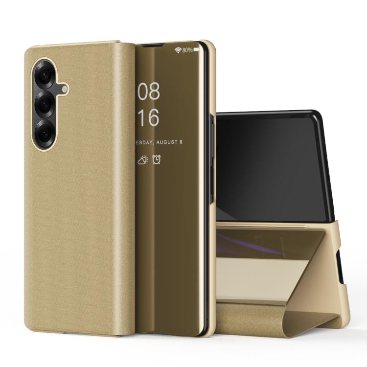 Plated Mirror Horizontal Flip Leather Phone Case with Holder, For Galaxy Z Fold8 Ultra 5G, For Galaxy Z TriFold, For Galaxy Z Fold7, For Galaxy Z Fold6, For Galaxy Z Fold5 5G