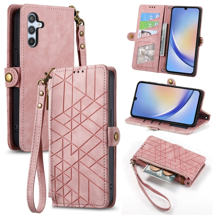 Geometric Zipper Wallet Side Buckle Leather Phone Case, For Samsung Galaxy A30