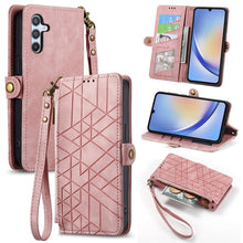 Load image into Gallery viewer, Geometric Zipper Wallet Side Buckle Leather Phone Case, For Samsung Galaxy A30